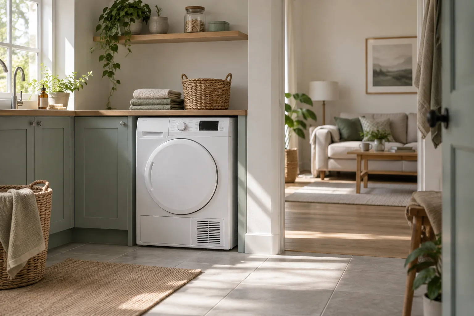 Illustration of a quiet UK laundry space