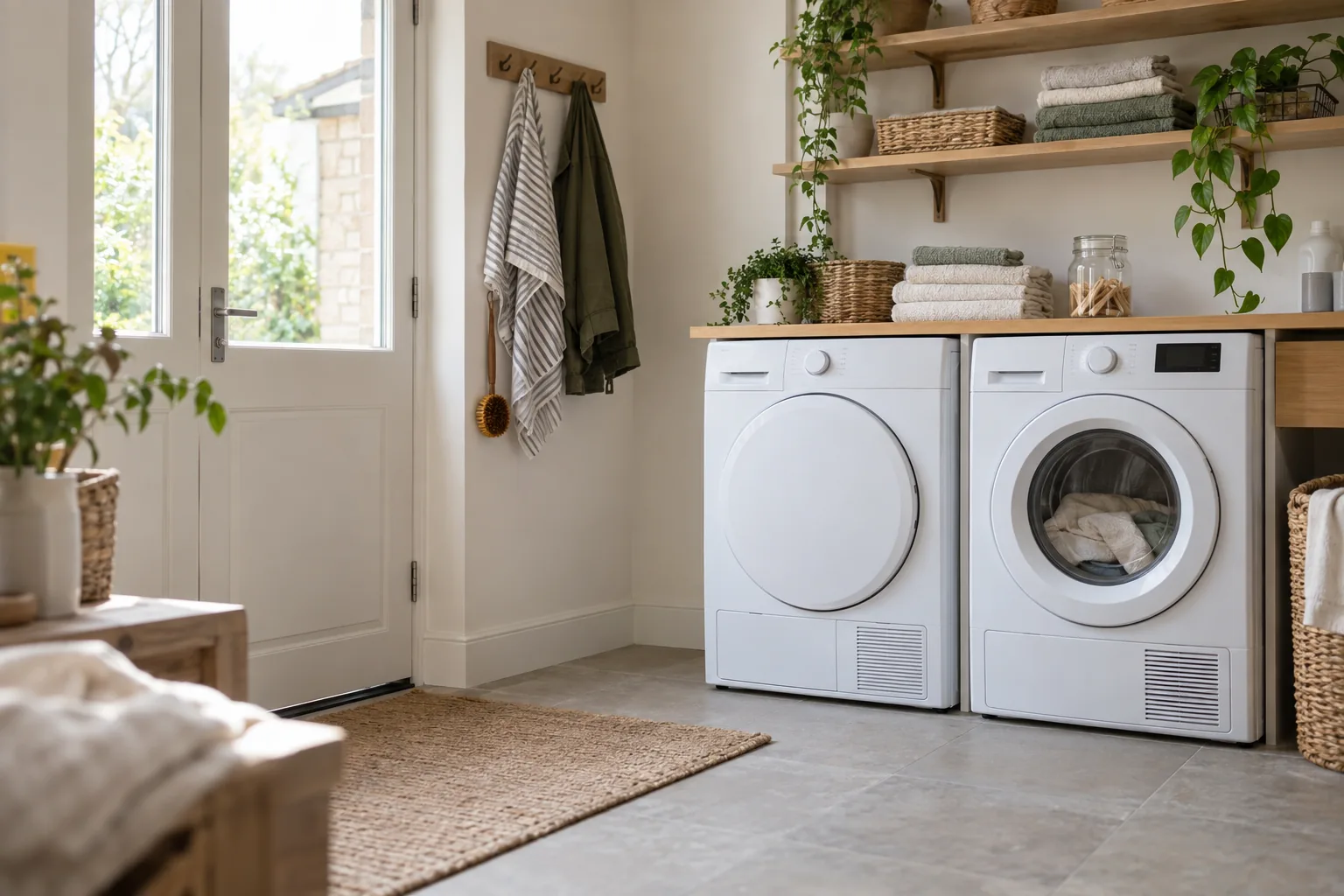 Unbranded tumble dryers in a UK utility room